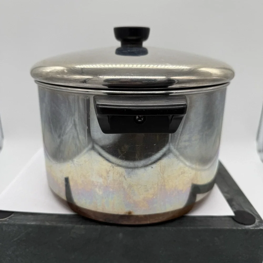 Vintage Revere Ware Copper Bottom Stock Pot w/ Lid USA Clinton IL Large 6 Qt
